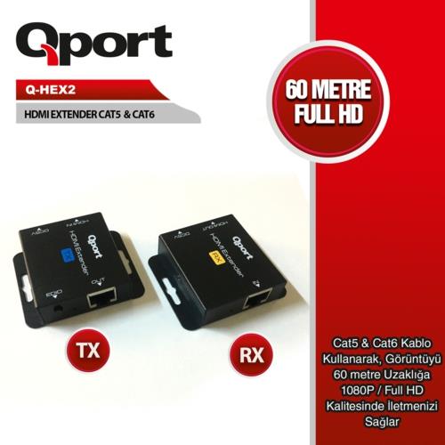 QPORT Q-HEX2 60MT HDMI EXTENDER CAT5 CAT6 1080P