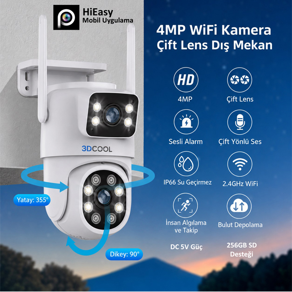 3DCOOL 3D-1200WF 4MP 2 KAMERALI KABLOSUZ WIFI